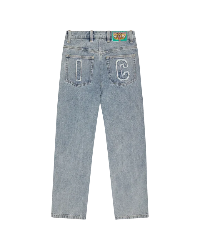 Applique running dog double scoop denim pants Applique running dog double scoop denim pants