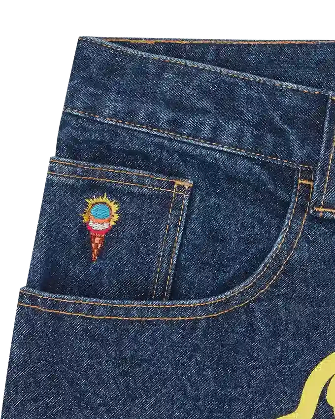 Running dog double scoop denim pants Running dog double scoop denim pants